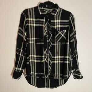 Rails Black White Plaid Flannel Button Down Long Sleeve Shirt Women's size Small